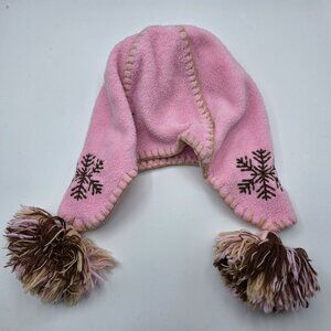 Gap Kids L/XL Pink Fleece Hat With Tassels & Snowflake Embroidery Winter Warm